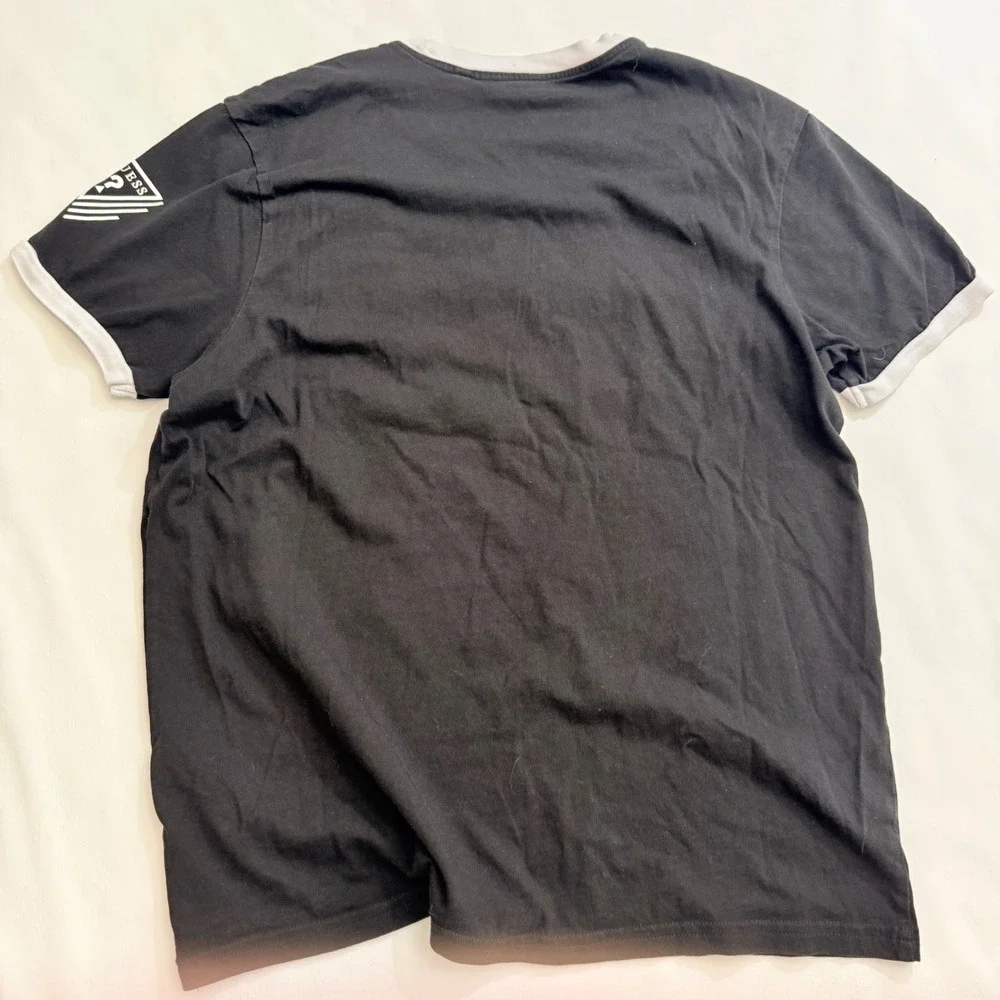 Guess T-Shirt Men S Black Red Colorblock Embroidered Logo Ringer Tee